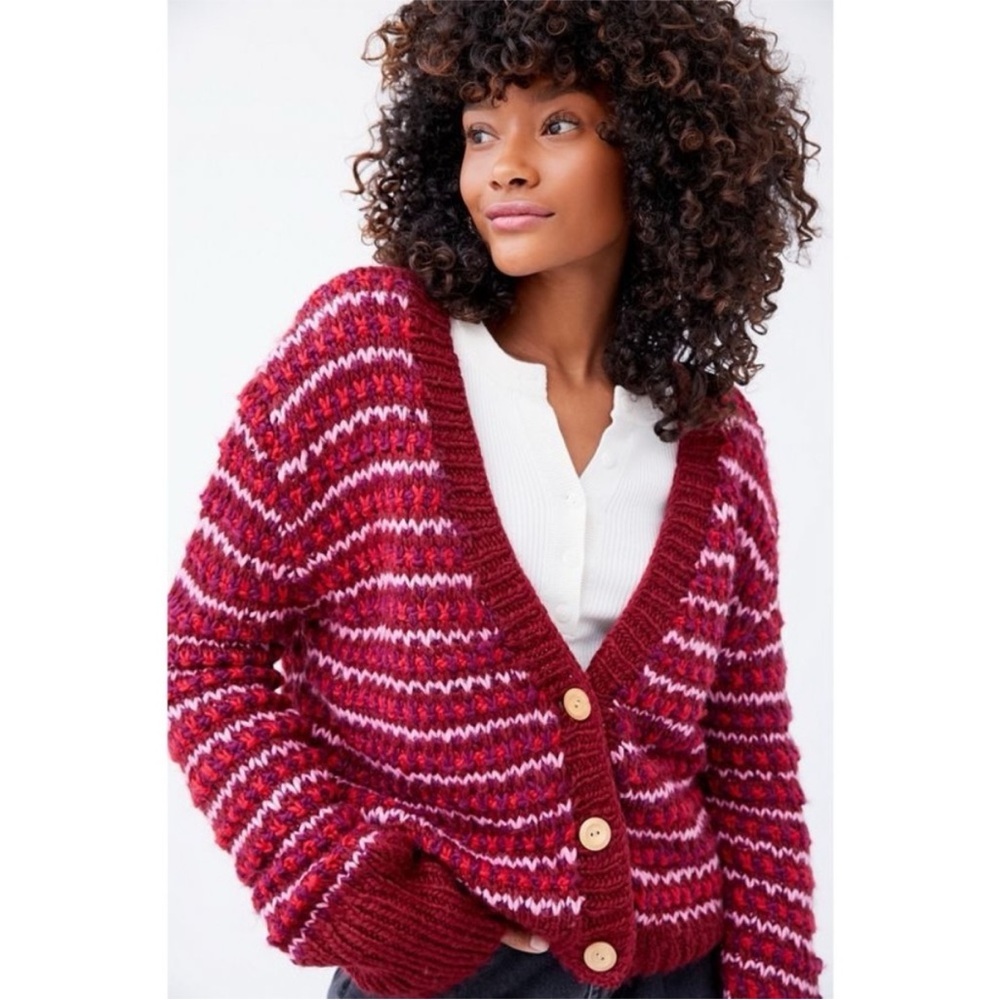 For Love & Lemons Jean-Paul Chunky Knit Cardigan | Burgundy | Small | NWOT